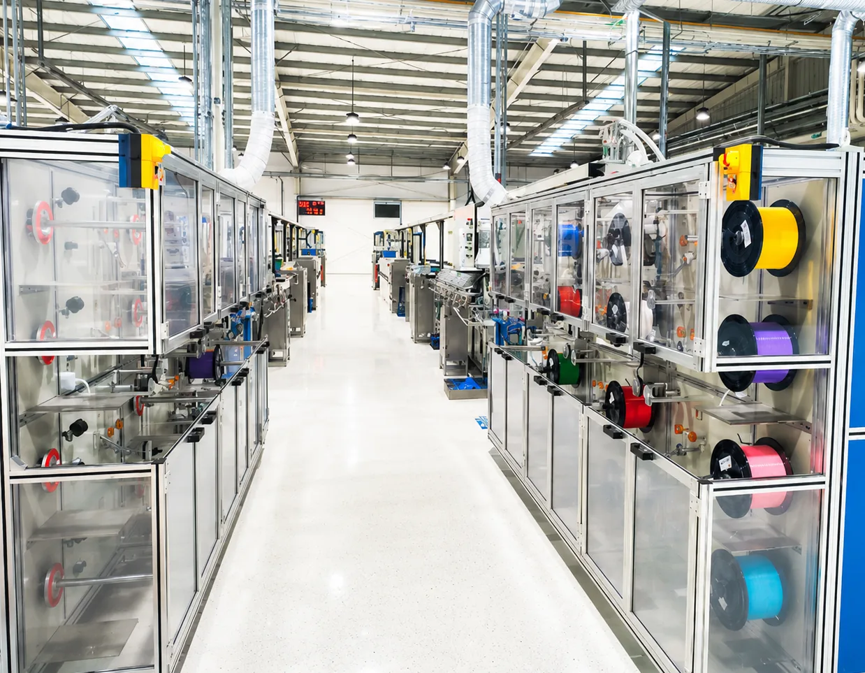 Enclosed optical cable production lines at the Zettanet factory