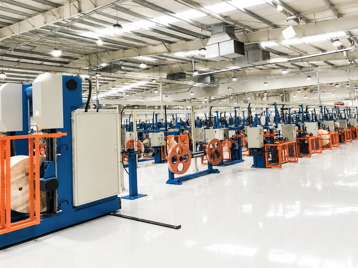 Rows of optical cable manufacturing equipment