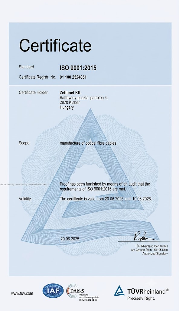 Zettanet ISO 9001:2015 certificate