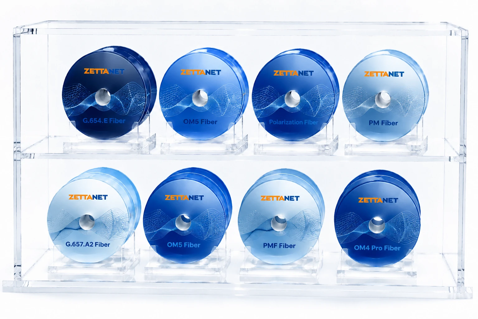 Blue Zettanet optical fiber spool display