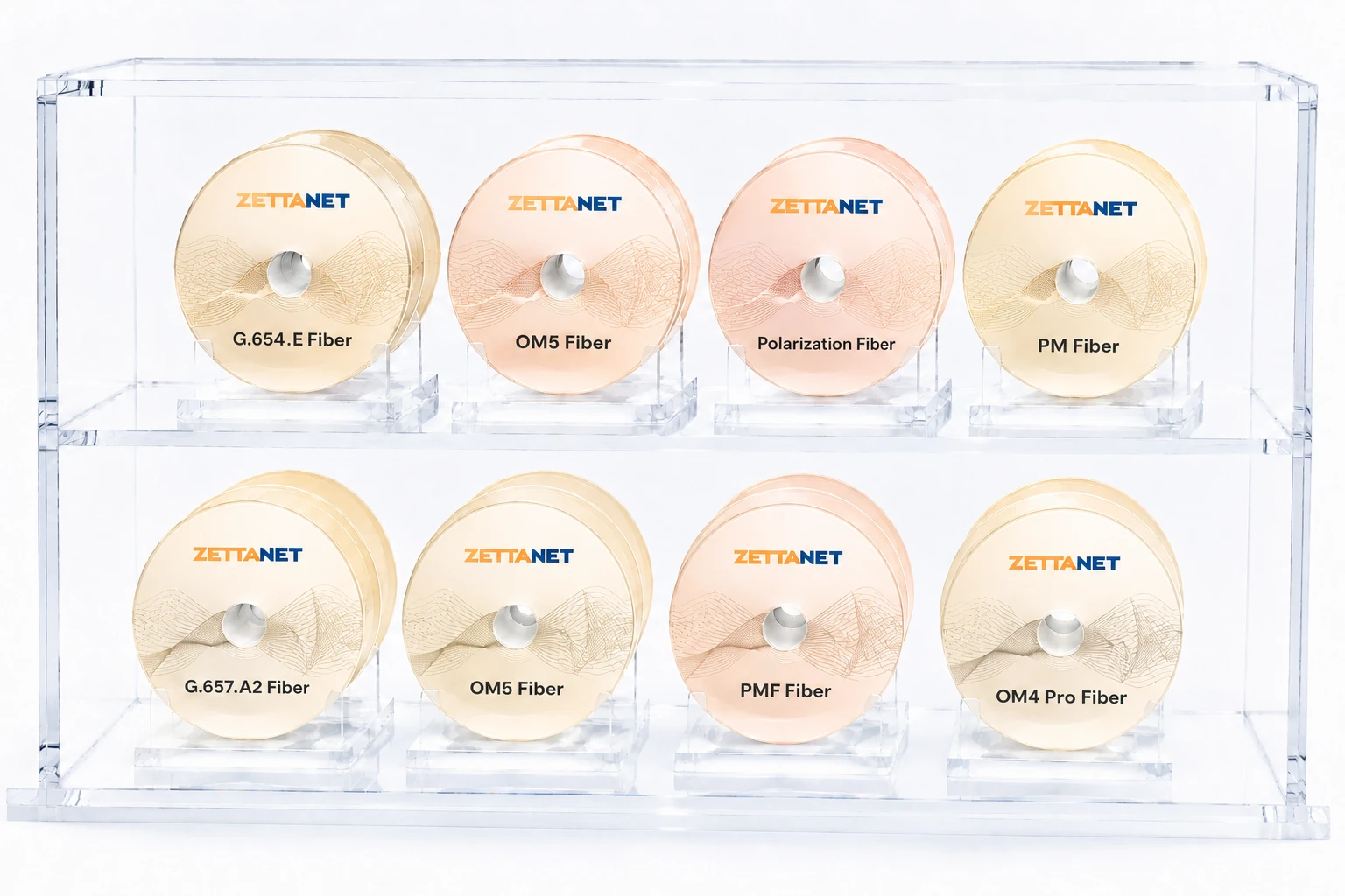 Light gold Zettanet optical fiber spool display